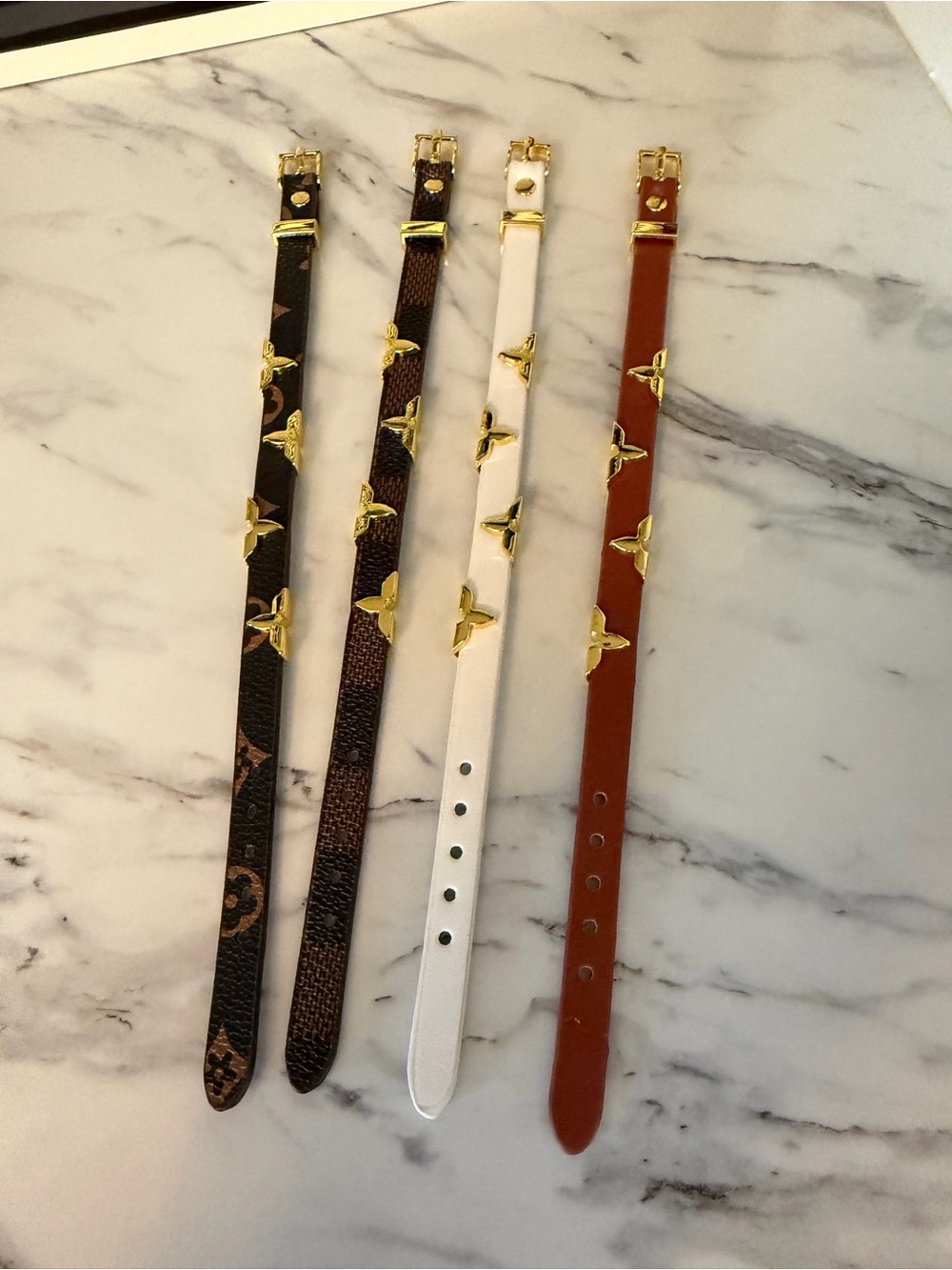 Vegan Leather Bracelet Strap with Gold Accents - White, Brown, Tan, Dark Brown